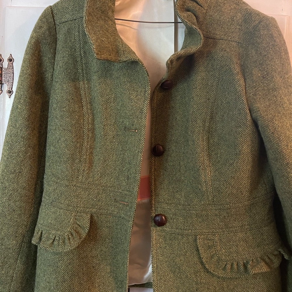 J. Crew Olive Green Tweed Wool Blazer Jacket Sz 12